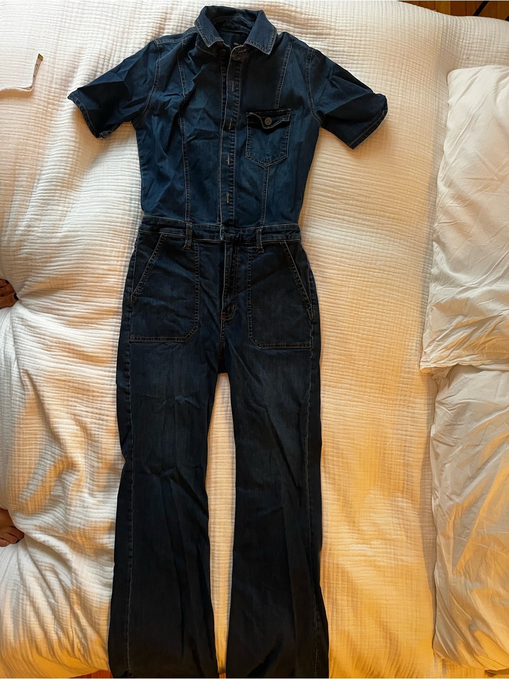 Dark Blue Denim Boot-Cut Jumpsuit